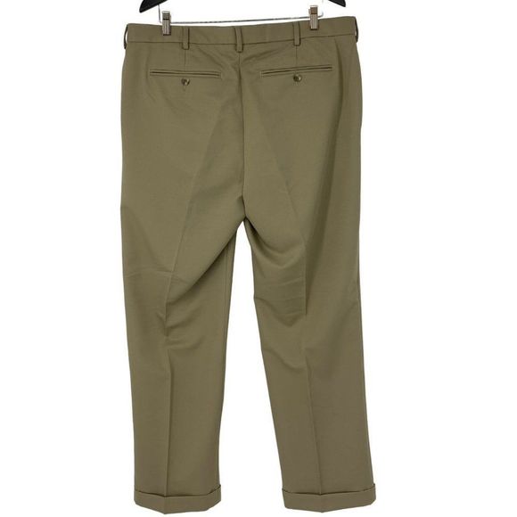 Mens Van Heusen Traveler Pants Polyester Cuffed Plated Khaki NWOT 38 x 32 3688 - Picture 5 of 9